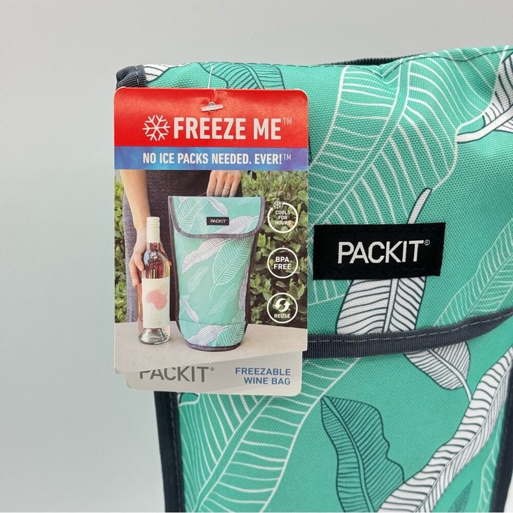 Packit Aqua Blue Teal Tropical Leaves Print Freezable Wine Bag Cooler 1.5L - Picture 3 of 6